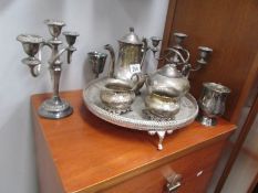 A mixed lot of silver plate including tea set