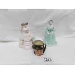 2 Coalport figures and a Royal Doulton character jug