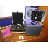 3 jewellery boxes containing an assortment of costume jewellery and a watch/bracelet set