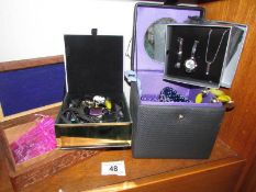 3 jewellery boxes containing an assortment of costume jewellery and a watch/bracelet set