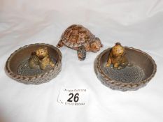 A boxed Wade tortoise trinket pot and 2 Wade pin dishes