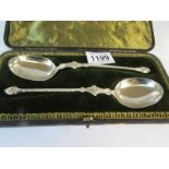 A cased pair of continental silver 'anointing' spoons