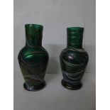 2 green glass vases