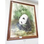 A Krit Choy oil on board of a panda with bamboo