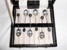 A cased set of 6 silver coffee bean spoons