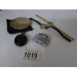 A 9ct gold ladies wrist watch case (missing glass), an Accurist wrist watch, a mourning pendant,