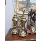 A pair of brass table lamps (need rewiring)