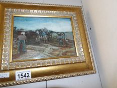An unsigned watercolour of ladies going to work on farm