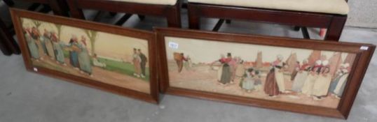 A pair of oak framed and glazed Dutch scenes