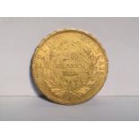 A Napoleon III 1856 French gold 20 francs coin,
