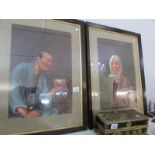 A pair of framed and glazed oriental portraits