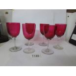 6 cranberry glass wine glasses
