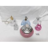 5 glass perfume bottles including deco and a deco powder bowl