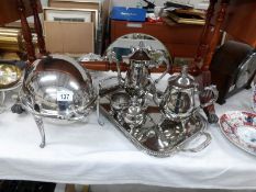 A Walker and Hall silver plated lidded breakfast dish,