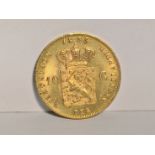 A Willem III 1875 Netherlands 10 Gulden gold coin,