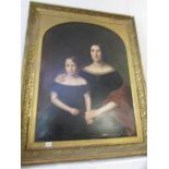 A large gilt framed 19th century oil on canvas portrait of a mother and child (has repairs to