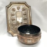 An old Indian silver tray and bowl