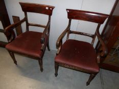 A pair of Victorian mahogany carver chairs