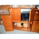 A teak hi-fi cabinet complete with hi-fi and Mission speakers