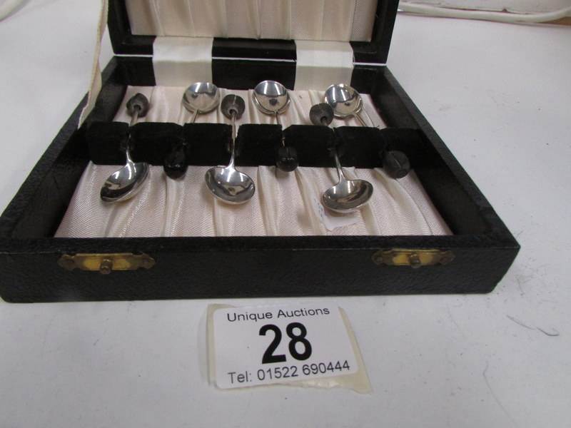 A cased set of 6 silver coffee bean spoons - Image 3 of 3