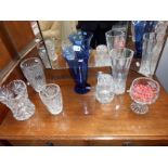 A mixed lot of glass vases etc