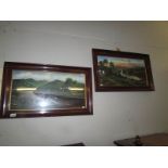 2 oil paintings of rural river scenes,