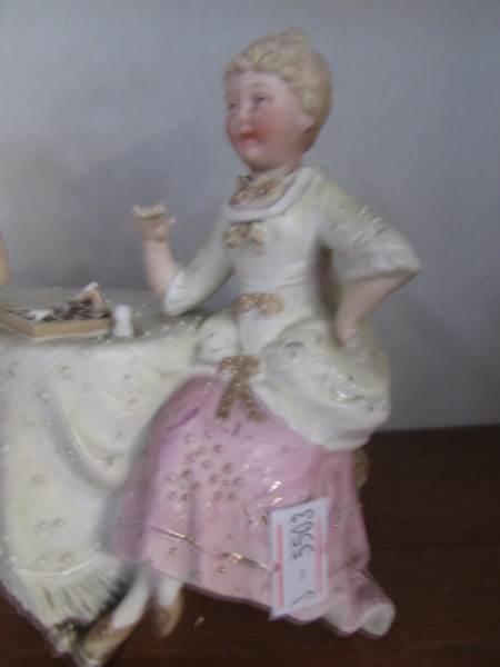 A German bisque porcelain nodding head group of lady and gentleman playing chess (ladies hand is - Image 2 of 3