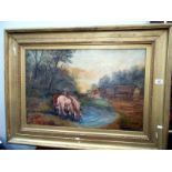 A large gilt framed oil on canvas (has had some repair to canvas)
