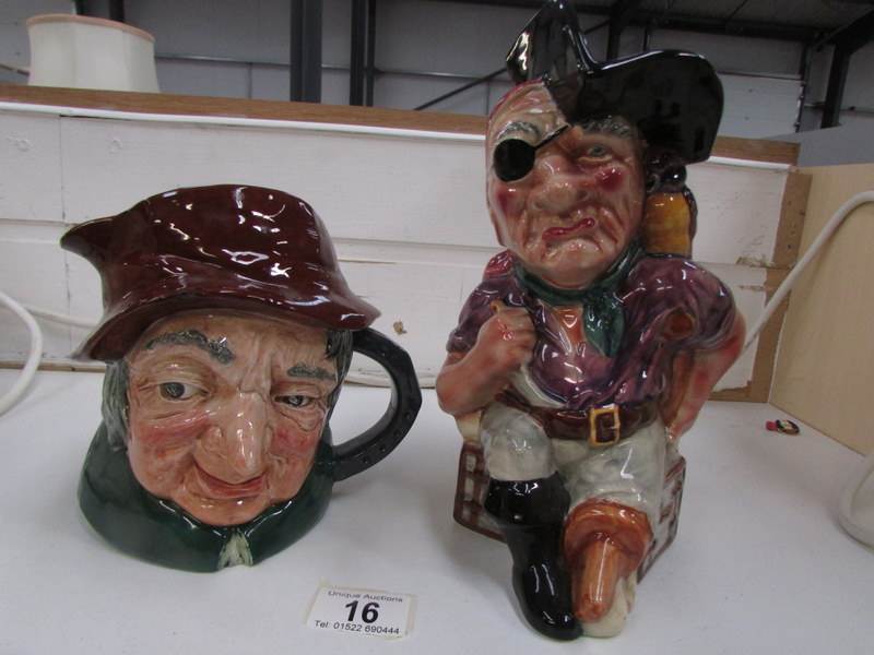 A Royal Doulton Uncle Tom Cobbley character jug and a Long John Silver Toby jug