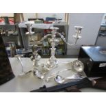 A silver plated candelabra,