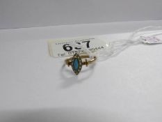 A Victorian turquoise and pearl ring in a marquise shape, stamped 9ct,