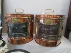 A pair of copper port and starboard lanterns