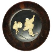 A late 18th / early 19th century lacquered wooden bowl with carved ivory figure group,