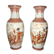A pair of hand painted early 20th century Chinese vases