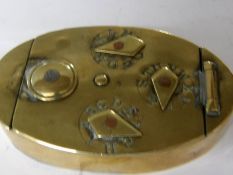 A Georgian brass 3 dial combination lock snuff box