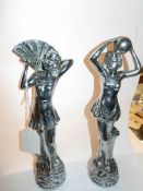 A pair of art deco chrome plated figures