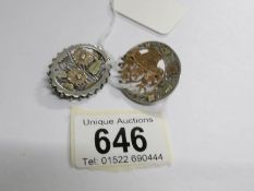 2 Victorian silver brooches both inlaid with rose gold