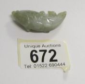 A Grade A Apple Green jadeite jade fish motif pendant, 21.34 gms, 51.2 x 21.8 x 12.