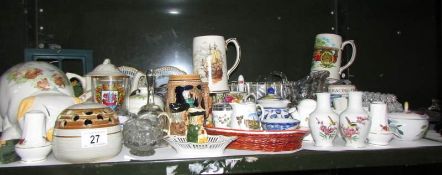 A shelf of miscellaneous china and glass