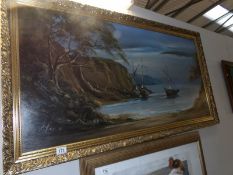 A large gilt framed oil on canvas seascape signed Ken Rose '85