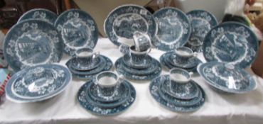 A Royal Tudor were coaching taverns blue and white dinner set