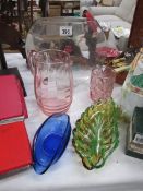 A large glass vase and 5 other glass items