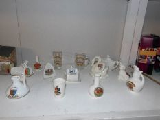 11 items of crested china and 2 crested glass items