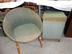 A retro chair and a linen bin