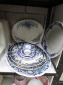 5 blue and white meat platters etc