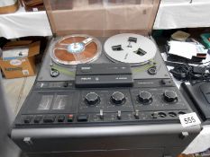 A reel to reel tape recorder