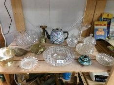 A mixed lot of brass ware and crystal