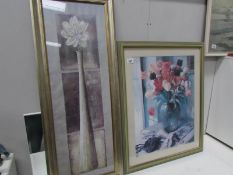 2 framed and glazed floral prints