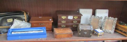 A mixed lot including jewellery boxes, handbags,