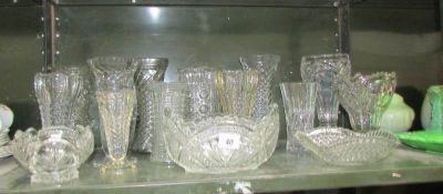 12 glass vases and 3 glass bowls